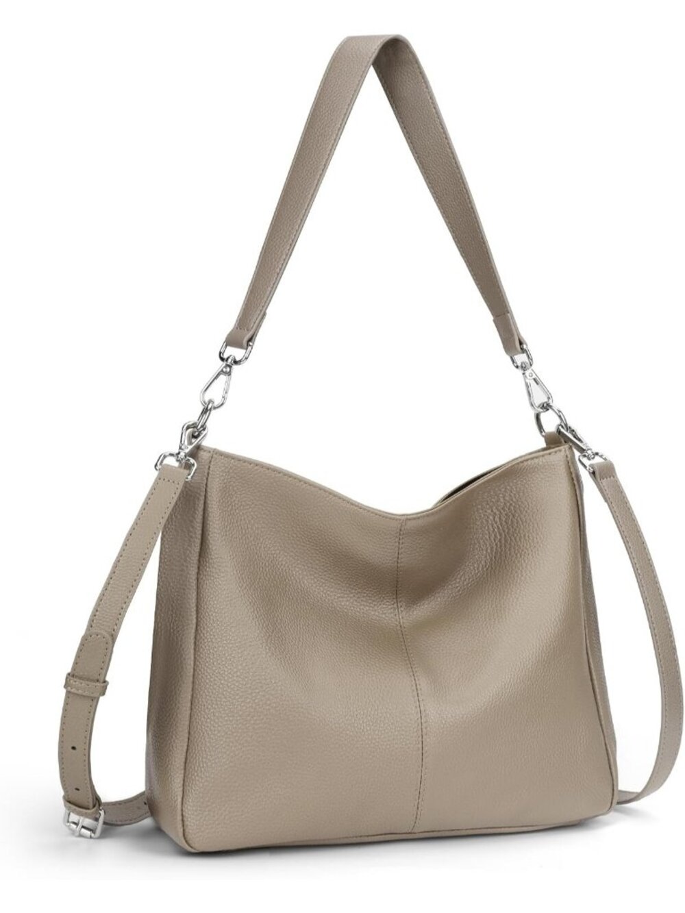 Women's Tan Genuine Leather Hobo Purses Crossbody Bag with 2 Shoulder Straps